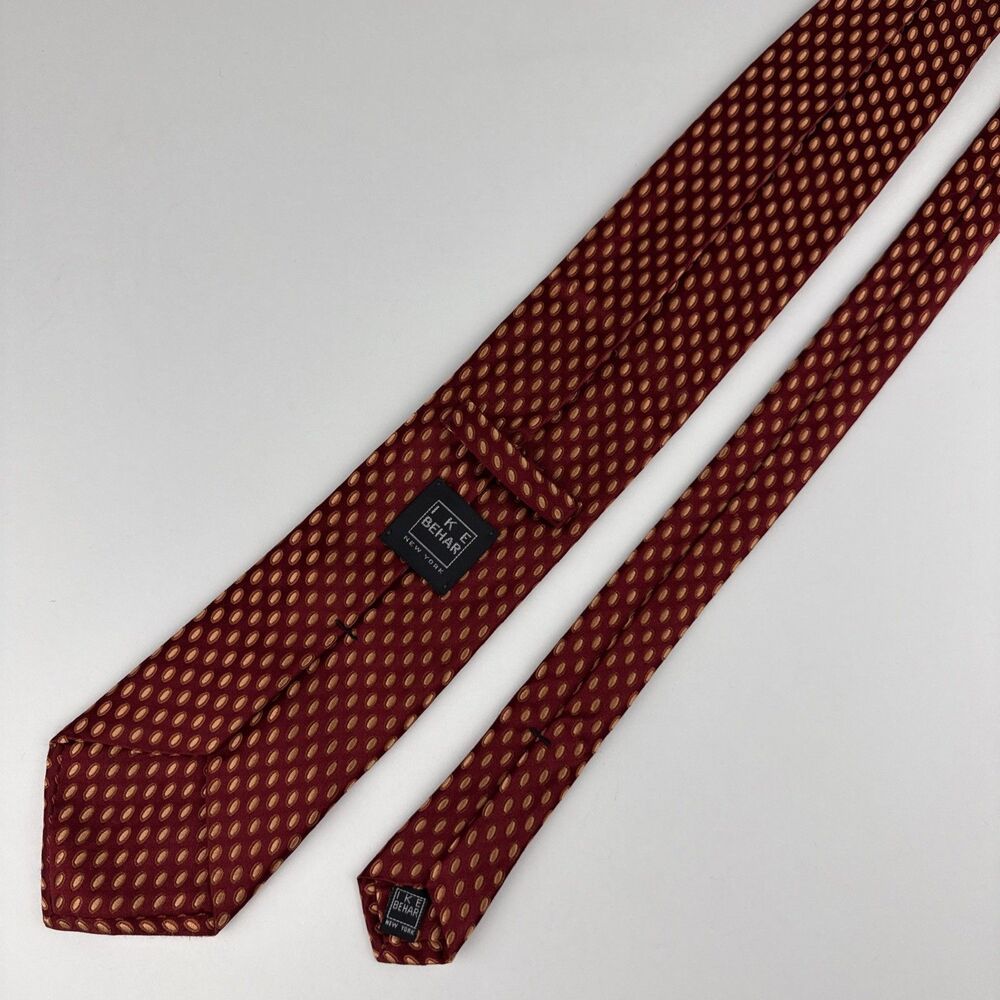 IKE BEHAR New York Men's 100% Silk Necktie USA Designer Geometric Red/Yellow